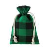Bolsa de algodón navideña transfronteriza con bolsillo a cuadros, con cordón, para guardar dulces, pequeña bolsa de regalo, venta al por mayor