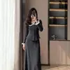 Conjunto de punto con encaje empalmado de dos piezas, nuevo diseño coreano de otoño e invierno, conjunto de dos piezas de cárdigan y falda de nicho