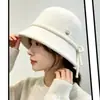 Nuevo Sombrero de Pescador de Chenilla Otoño e Invierno para Mujer Estilo Coreano Moda Cálido Sombrero de Cubo de Moda Casual con Lazo Sombrero de Cubo