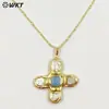 Wt-Jn169 Collar con Colgante Clásico Más Vendido Forma de Cruz Turmalina Turquesa Perla de Agua Dulce Chapado en Oro de 18K