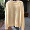 Suéter de mujer de otoño e invierno con cuello redondo, color sólido, suéter de lana tirada, suave, ceroso, color sólido, elegante, suéter simple de moda.