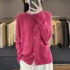 Cárdigan de punto de cuello redondo transfronterizo con un nuevo diseño para otoño e invierno, tejido de punto de manga larga para mujer, versátil, adelgazante, de corte holgado y adecuado para usar en capas