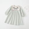 Coreia do Sul vestido das meninas primavera e outono novas roupas infantis xadrez de mangas compridas vestido infantil bordado bebê menina vestido de princesa
