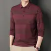 Artículo popular de TikTok: Camiseta de manga larga para hombres de mediana edad, nuevo estilo de otoño, con cuello, a rayas, con bolsillos reales, prenda para hombre