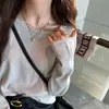 Camiseta térmica para mujer 2025 nuevo principios de otoño blanca de manga larga de punto fina de cuello redondo para usar en otoño e invierno