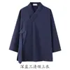 Robe Taoísta Wudang com Três Golas Claras, Estilo Fino Outono/Verão, Roupa Taoísta para Homens e Mulheres, Uniforme Tai Chi de Linho, Roupão Curto com Gola Diagonal, Traje Taoísta com Três Golas Claras