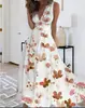 Vestido de verano 2023 con cuello en V, cintura alta, sin mangas, estampado, sexy, para mujer, transfronterizo de Amazon, Europa y América