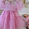 Vestido de verão infantil novo estilo western vestido de verão infantil vestido de gaze fofo para bebês moda infantil vestido rosa