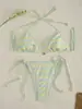 Bikini de lunares para niña con atado, Traje de baño de dos piezas color block con cuello halter adelgazante