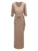 En stock: Isla Nocturna Primer Encuentro_Vida Diaria Perezosa*Vestido de Punto Perezoso de Lino Lyocell con Chal de Cuello Redondo