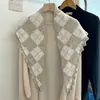 Bufanda Triangular de Punto con Rombo Grande Retro Coreano para Mujer Doble Cara de Color Contrastante Cuadros Versátil Borde Ondulado Chal de Punto