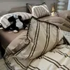 Conjunto de Roupa de Cama de Algodão Puro Gaze Dupla Estilo Nórdico Quatro Peças, Nova Estampa Fronha com Acabamento de Concha, Lençol de Cama, Conjunto de Três Peças para Dormitório Estudantil 4