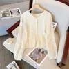 Blusa de cuello en V con mangas abullonadas estilo francés para mujer, nuevo modelo otoño 2026, elegante camisa de encaje de ganchillo con mangas largas y estilo