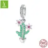 Dijes de Plata Cactus Verde Plata de Ley s925 Dijes de Cuentas Planta Flor Moda Decoración de Hilo Versátil BSC121
