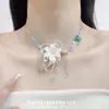 Collar con Cuentas Florales Rosa-Verde Fresco y Delicado para Mujer, Gargantilla de Bosque con Temperamento Suave, Cadena para Clavícula de Moda Dulce y de Lujo Ligero