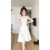 Vestido largo con cremallera, estilo retro chic francés, elegante y hermoso, con tacto de alta calidad, vestido blanco de tirantes