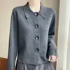Cardigan Feminino com Gola Polo e Botões Grandes, Caimento Solto, Tricô Emagrecedor, Jaqueta Top Elegante Versátil de Manga Longa