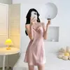 Nuevos Pijamas de Seda Helada para Transmisión en Vivo para Mujer, Camisón Sexy de Verano Estilo Puro Deseo con Ribete de Encaje, Ropa de Casa de Seda Artificial
