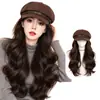 Gorro peluca desmontable boina integrada cabello largo ondulado rizado sombrero octagonal ala ancha cobertura completa de la cabeza