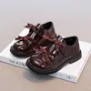 Sapatos de Couro para Meninas de 6-12 Anos Sapatos de Princesa Laço Estilo Primavera/Outono Sapatos Escolares Infantis Pequenos Sapatos de Couro Solado Macio Sapatos Individuais