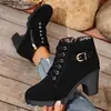 Botines de Tacón Alto Talla Grande de Comercio Exterior Estilo Clásico Botas para Mujer Estilo Coreano Moda Tendencia Zapatos Calientes para Mujer Botines de Punta Redonda con Tacón Grueso