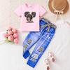 Loja de Fábrica Transfronteiriça Temu Roupa de Verão para Meninas: Top Camiseta de Manga Curta, Calça Jeans Falso Rasgada Estampa de Leopardo + Cinto