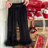 Roupas Infantis Xie Jinmao para Meninas, Calças Flare Forradas com Lã e Acabamento em Pelo, Estilosas Calças Grossas Novas de Inverno 2025 para Meninas