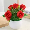 Flor Rosa Simulada Pequena Planta em Vaso Decoração de Mesa Flor Simulada Pequenos Enfeites Arranjo de Casamento Flores Simuladas Plantas Flor Artificial