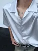 Camisa de Cuello Cubano para Hombre, Verano Manga Corta, Gama Alta, Elegante, Camisa de Seda de Hielo con Efecto de Caída, Resistente a las Arrugas, Manga Media de Corte Limpio