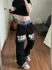 Jeans Retro Americano de Nicho con Doble Cintura y Parches de Sable para Hombres y Mujeres con Diseño Apilado para un Efecto que Realza la Altura, Pantalones Rectos Holgados