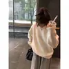 Suéter estilo preguiçoso de pele de guaxinim para mulheres, top de alta qualidade, suéter de tricô pulôver gola redonda solto coreano para outono e inverno, moderno