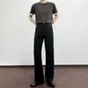 Calça masculina de perna reta, drapeada, de cor sólida, alta qualidade, estilo Hong Kong, para primavera e outono, versátil, casual, estilosa, sem ferro, comprimento total