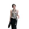 Verano Elegante Cuello Colgante Chaleco Floral para Mujer 2025 Nuevo Deseo Puro Nicho Chic Borde de Loto Cintura Ajustada Top Combinable
