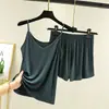 Nuevo conjunto de pijama de algodón modal fino de verano, camisola de cuello en V y shorts conjunto de dos piezas para casa