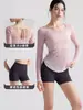 Top de yoga de manga larga para mujer para verano, ligero y ligeramente transparente, con shorts que levantan los glúteos y controlan el abdomen, conjunto deportivo de yoga para fitness