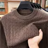 Suéter de Cuello Redondo para Hombre Otoño Invierno Suéter de Lana para Hombre Grueso Cálido de Alta Gama Tejido Jacquard Base para Hombre