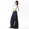 Jeans Anchos de Estilo Americano Azul Oscuro para Mujer, Otoño e Invierno de Cintura Alta Sueltos Adelgazantes Cintura Alta Caídos Casuales Pantalones de Pata de Elefante