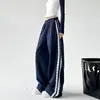 Calça Wide Leg com Patchwork de Renda Inspirada em Design para Mulheres, Novo Estilo Primavera e Outono 2025, Calça Casual Reta Fluida, Calça Longa Emagrecedora para Mulheres