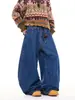Jeans Americano Retro Azul Desgastado de Perna Larga para Mulheres, Estilo Solto e Preguiçoso, Calças Versáteis Casuais Afuniladas Estilo Jazz Scimitar