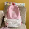 Mochila Feminina de Renda com Bolinhas Transparentes Estilo Coreano Mochila de Estudante para Férias Melhor Amigo Passeio Estilo Doce Mochila Pequena