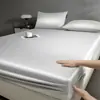 Sábana Bajera Ajustada de Seda de Hielo de Verano Cubierta de Cama de una Pieza Modelo Nuevo 2026 Color Sólido Envoltura Completa Individual Cubierta de Cama Refrigerante Protector de Colchón a