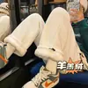 Pantalones Gruesos de Otoño e Invierno Estilo INS Pierna Recta de Lana de Cordero Pantalones Deportivos Casuales Sueltos Unisex Pantalones Deportivos Casuales