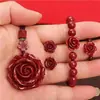 Anel Pendente Brincos Flor de Rosa de Cinábrio Natural Anel Trançado DIY Pulseira Pulseira Suprimento Ao Vivo