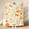 Manta Polar de Franela con Estampado de Calabaza Hoja de Arce Acción de Gracias Otoñal Festival de la Cosecha Calabaza de Dibujos Animados Manta para Siesta Personalizada