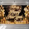 Suministro transfronterizo exclusivo de fondo de pancarta de cuenta regresiva de Año Nuevo negro y dorado hecho de tela de poliéster 100D para decoración de ambiente festivo de fiesta