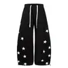 Calça Jogger Casual Color Block Estrela Retro Americana para Mulheres, Lançamento Outono e Inverno 2025, Calça Larga Solta Estilo Preguiçoso