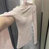 Camiseta De Rong 1.1 Feminina Slim Fit 2025 Nova Renda Decote Quadrado Baixo Cor Damasco Camada Base Manga Longa