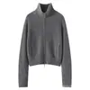 Cardigan de Cashmere 100% Puro com Zíper Duplo e Manga Longa Jaqueta Curta Feminina Suéter com Lapela Solto Casual Roupa de Fora Top Espesso
