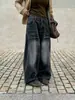 Jeans de Pierna Ancha Estilo Scimitar Yu Yi Shisan Hang para Mujer Otoño Invierno Cintura Alta Sueltos Retro de Longitud hasta el Suelo Pierna Recta Pantalones Largos CXT216