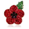 Broche de Flor de Papoula Vermelha Brilhante Liga Ecológica Strass Moda Europeia e Americana Lanhao Corsage Pinos Personalizados para Mulheres